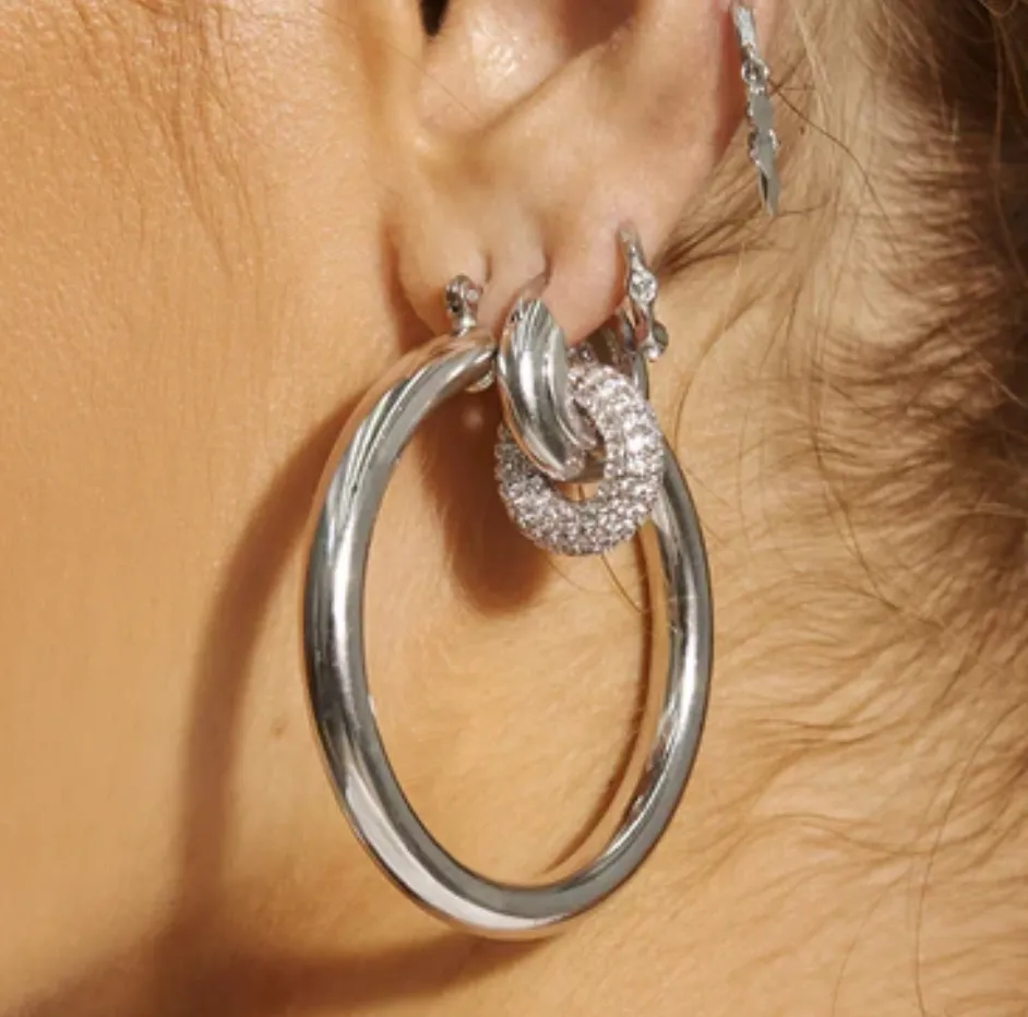 Luv AJ - The Pave Interlock Hoops Silver Shoes_Luv-Aj-Jewellery