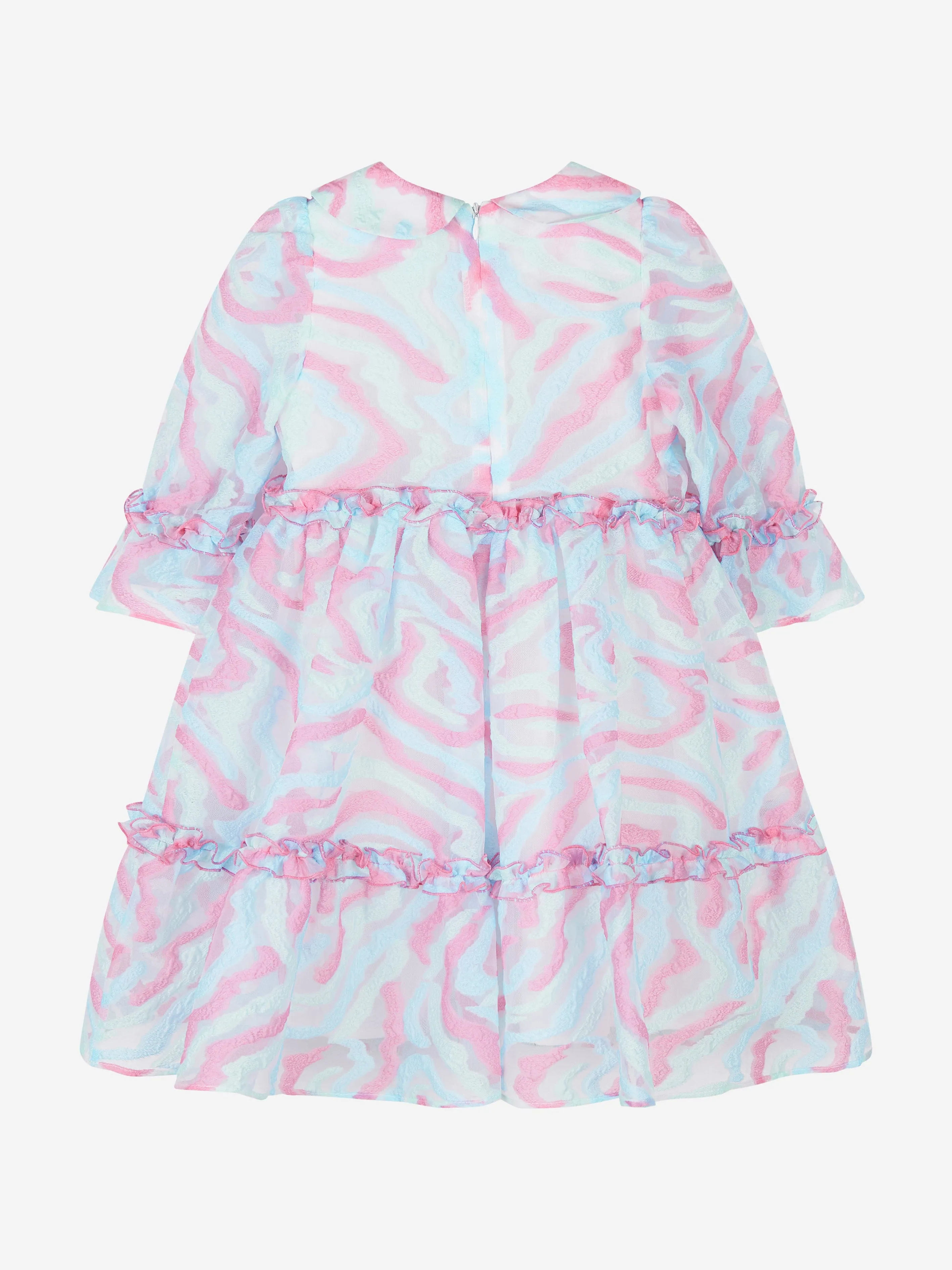 Mama Luma Girls Abstract Curve Organza Dress in Blue