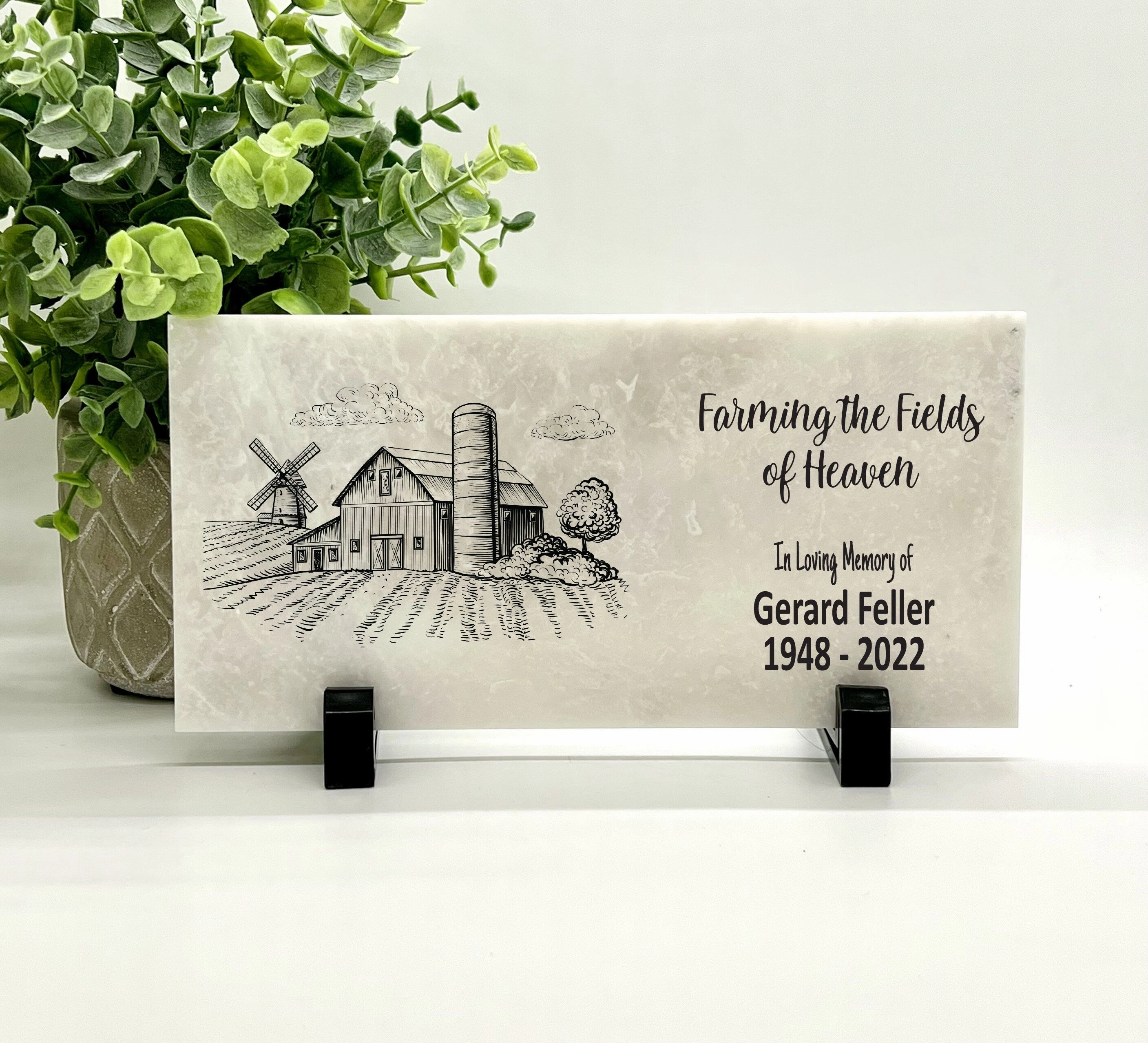 Memorial Stone - Farmer Memorial Gift - "Farming the Fields of Heaven"