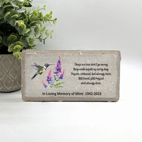 Memorial Stone - Hummingbird with Flowers - Those we love don't go away... show poultry,grooming poultry