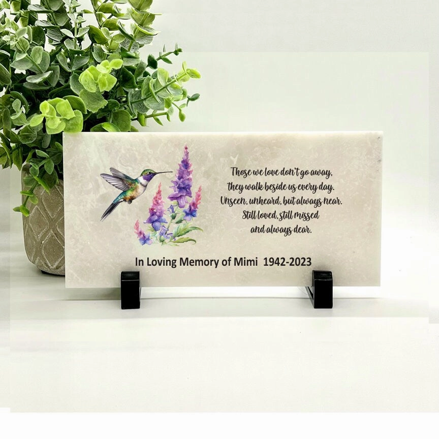 Memorial Stone - Hummingbird with Flowers - Those we love don't go away...