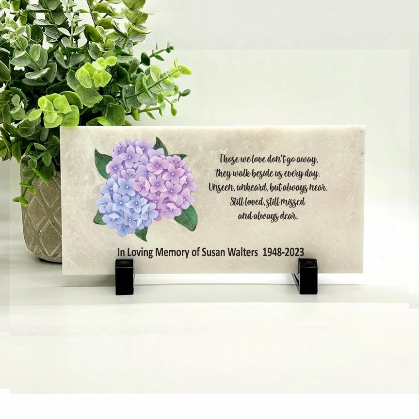 Memorial Stone - Hydrangeas - Those we love don't go away...