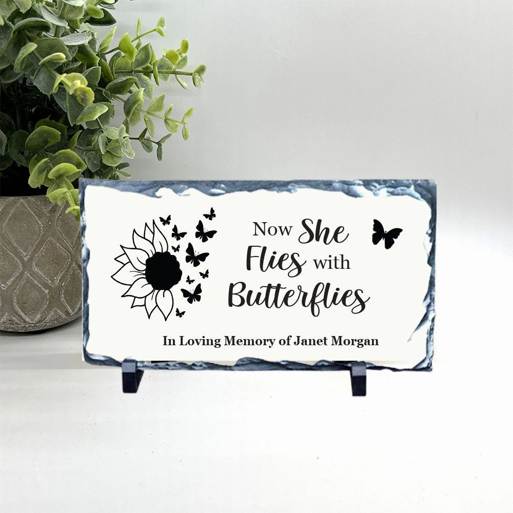 Memorial Stone - Now she flies with Butterflies