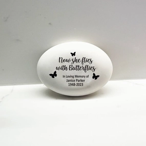 Memorial Stone - Now she flies with Butterflies - Custom Memorial Gift
