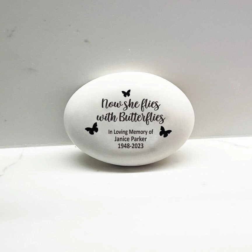 Memorial Stone - Now she flies with Butterflies - Custom Memorial Gift