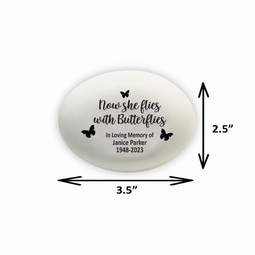 Memorial Stone - Now she flies with Butterflies - Custom Memorial Gift