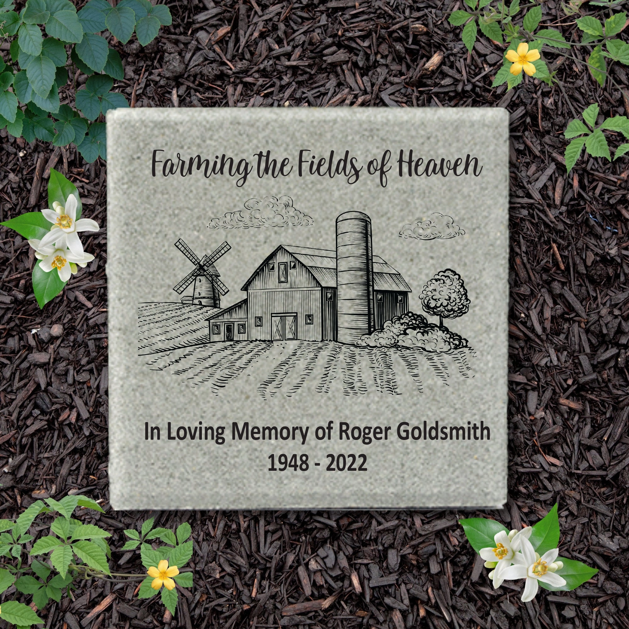 Memorial Stone - Personalized 12x12 Memorial - Farming the Fields of Heaven