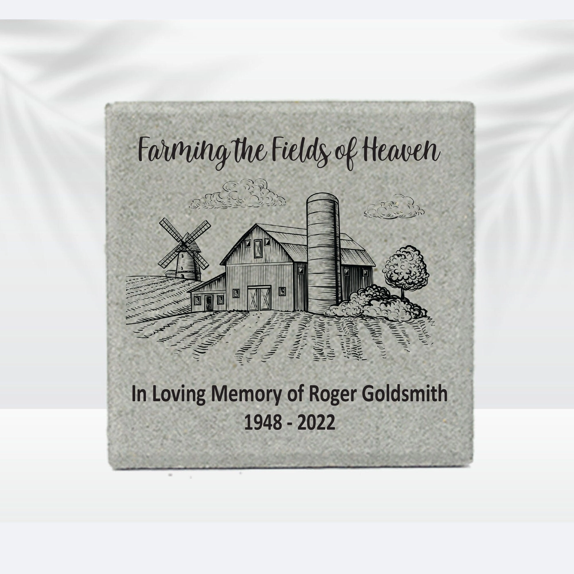 Memorial Stone - Personalized 12x12 Memorial - Farming the Fields of Heaven