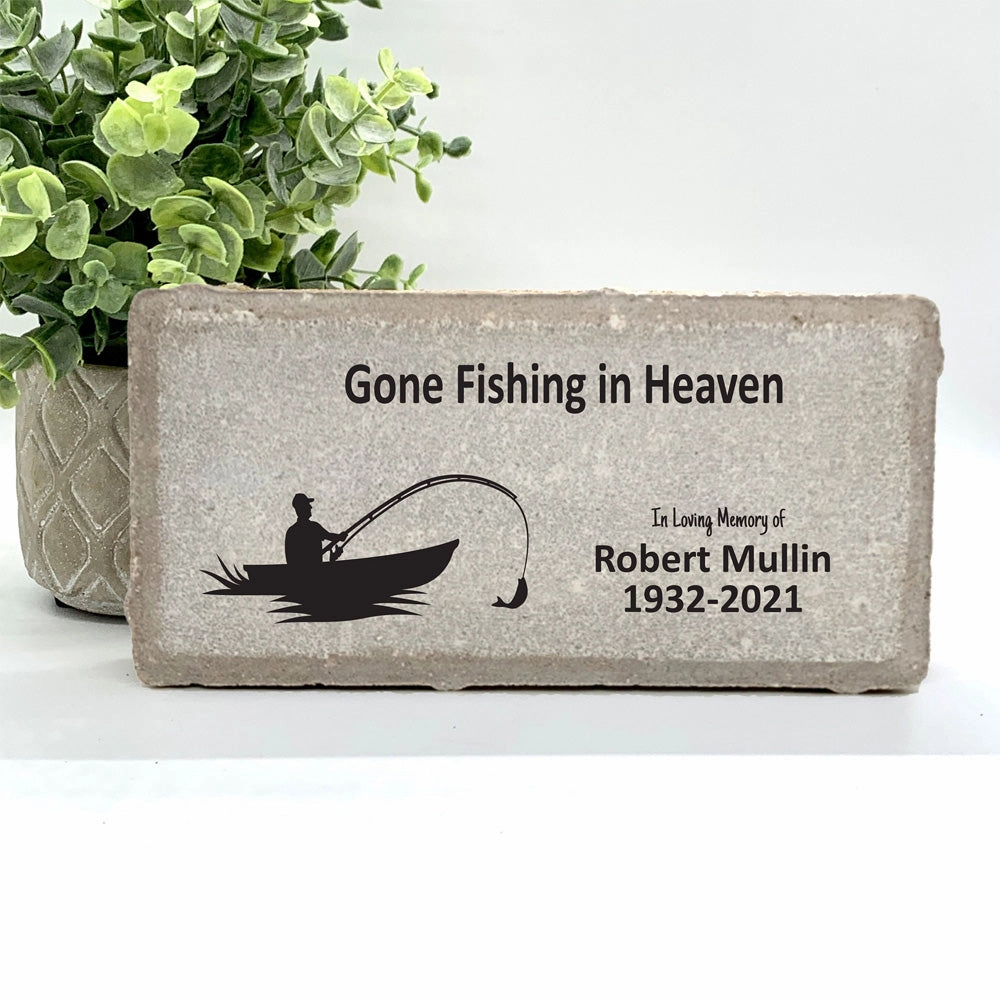 Memorial Stone - "Gone Fishing in Heaven" - Fisherman Memorial Gift