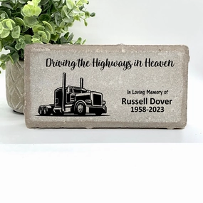 Memorial Stone - Sympathy Gift - Bereavement Gift - Truck Driver Memorial - Semi Truck Memorial Gift - Driving the Highways in Heaven show poultry,grooming poultry