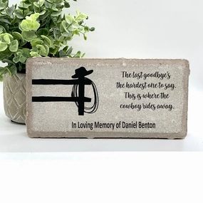 Memorial Stone - Sympathy Gift Bereavement Gift  Funeral Gift - Cowboy Memorial - Condolence Gift - Custom Memorial Gift - Cowboy hat fence show poultry,grooming poultry