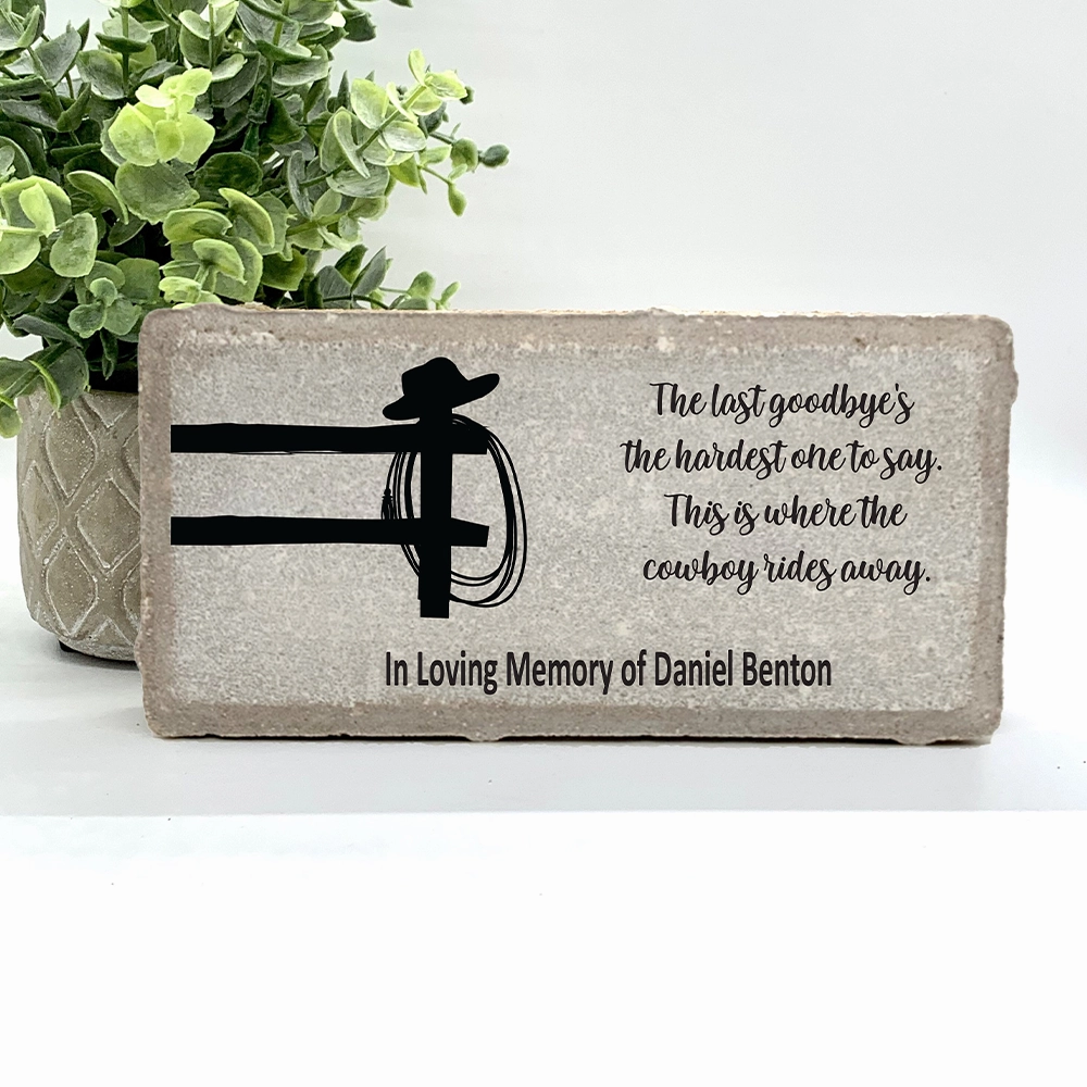 Memorial Stone - Sympathy Gift Bereavement Gift  Funeral Gift - Cowboy Memorial - Condolence Gift - Custom Memorial Gift - Cowboy hat fence show poultry,grooming poultry