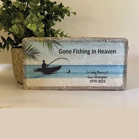 Memorial Stone - Sympathy Gift  Bereavement Gift  Funeral Gift - Gone Fishing- Condolence Gift - Custom Memorial Gift - Fisherman Memorial