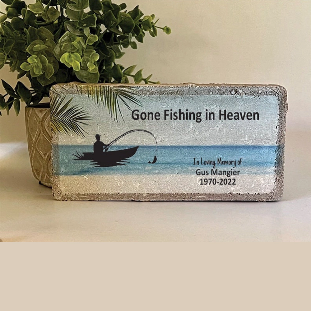 Memorial Stone - Sympathy Gift  Bereavement Gift  Funeral Gift - Gone Fishing- Condolence Gift - Custom Memorial Gift - Fisherman Memorial