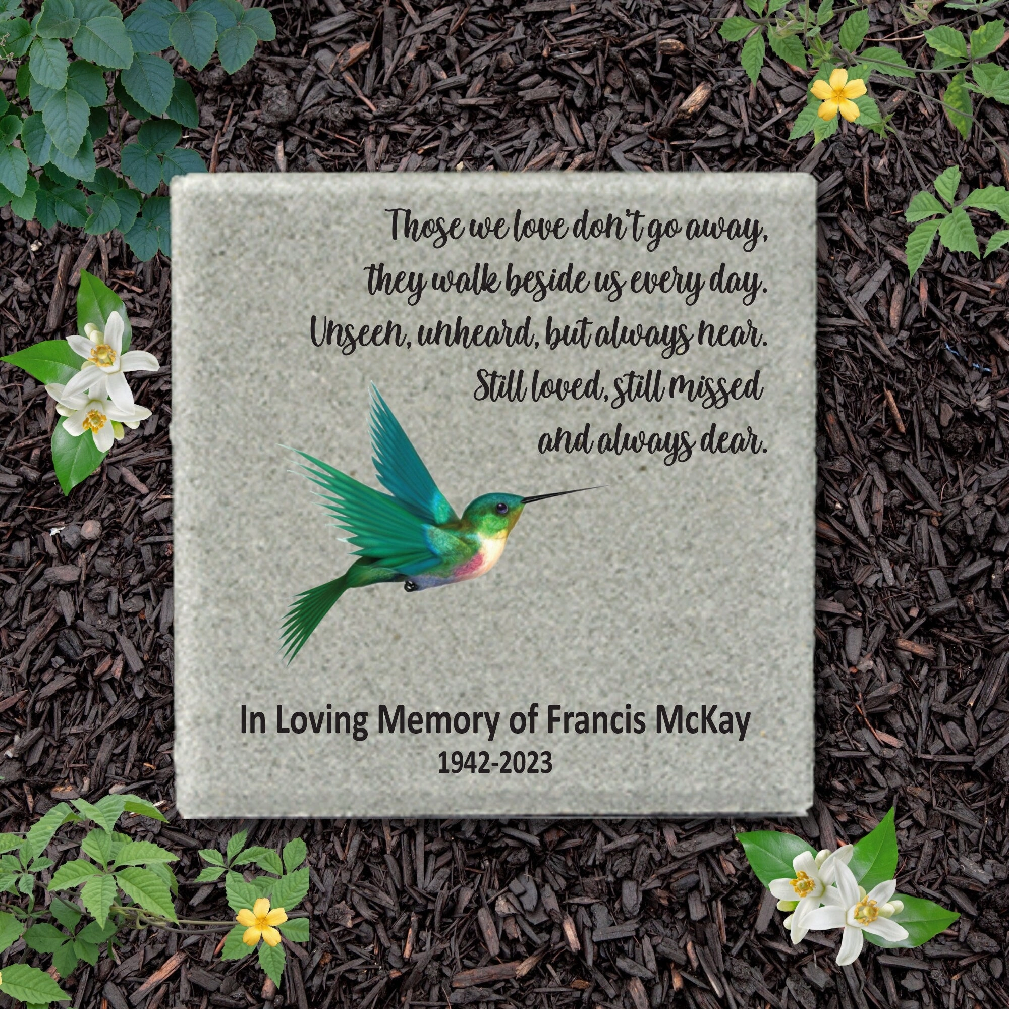 Memorial Stone, Personalized 12x12 Hummingbird Memorial