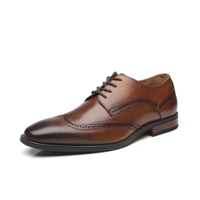 Men's Oxford Wing Tip Navy Leather Dress Shoes - Whisky