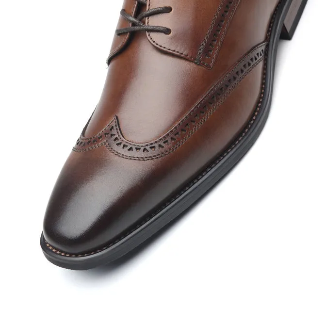 Men's Oxford Wing Tip Navy Leather Dress Shoes - Whisky