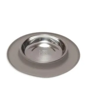 Messy Mutts Silicone Feeder With Stainless Saucer Shaped Cat Bowl-Grey cat essentials, basic cat supplies