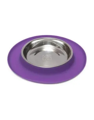 Messy Mutts Single Silicone Feeder With Stainless Saucer Shaped Bowl Cat Bowl-Purple cat essentials, basic cat supplies