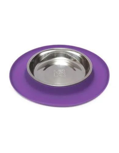 Messy Mutts Single Silicone Feeder With Stainless Saucer Shaped Bowl Cat Bowl-Purple cat essentials, basic cat supplies