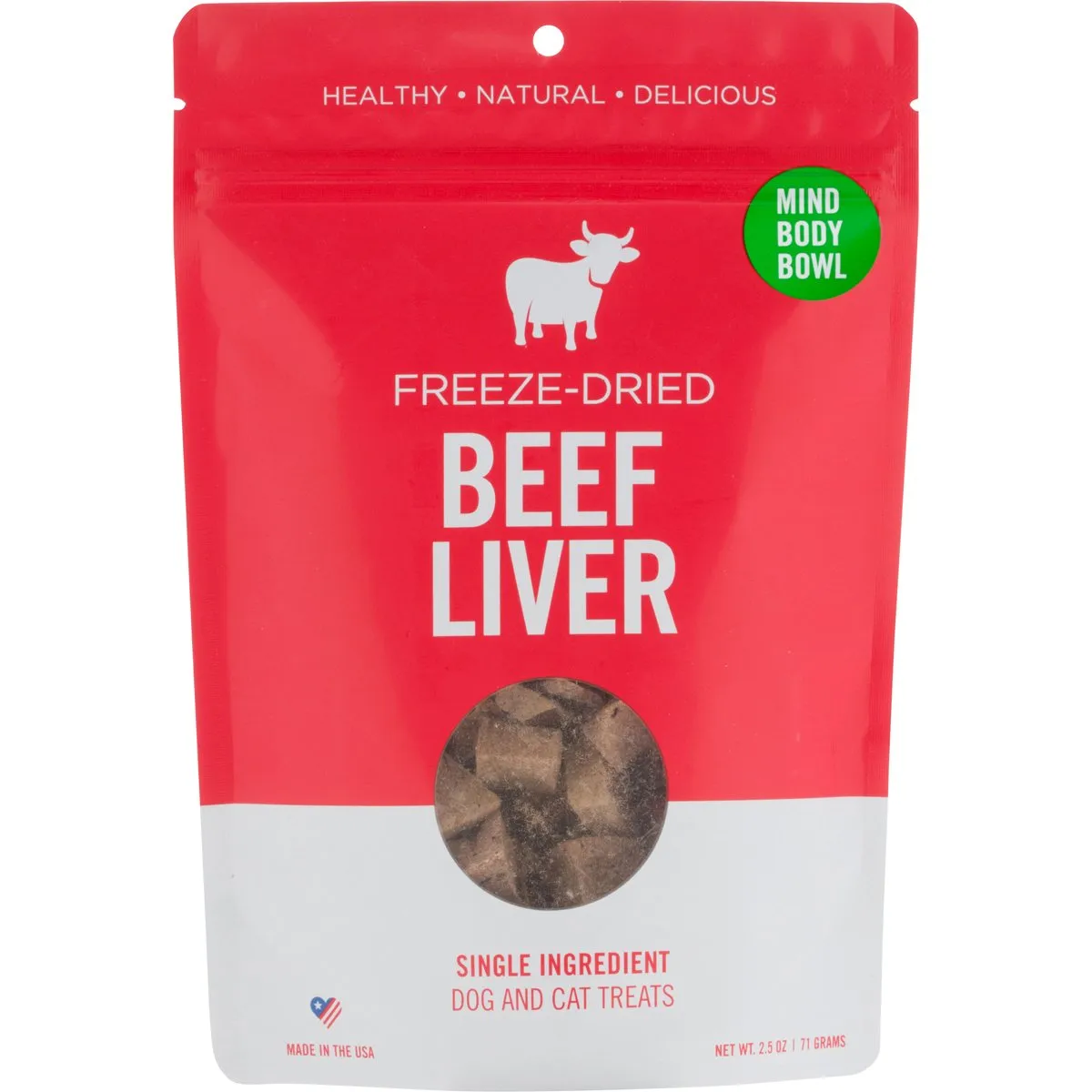 MIND BODY BOWL Beef Liver Freeze-Dried Treats For Dogs and Cats - 2.5oz crunchy cat treats, grain free cat treats