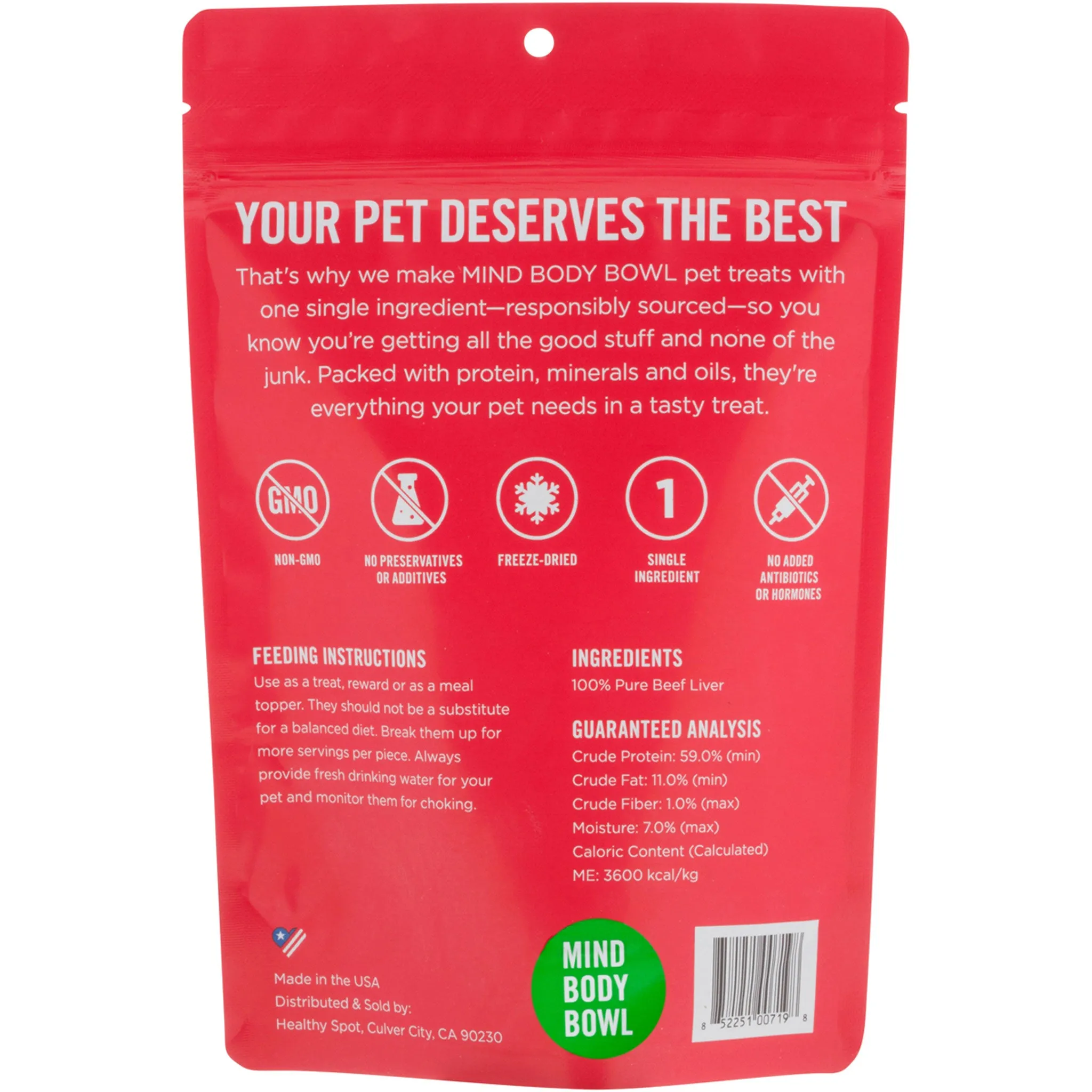 MIND BODY BOWL Beef Liver Freeze-Dried Treats For Dogs and Cats - 2.5oz