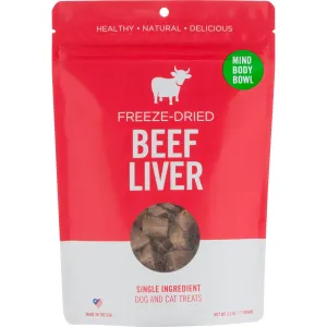 MIND BODY BOWL Beef Liver Freeze-Dried Treats For Dogs and Cats - 2.5oz crunchy cat treats, grain free cat treats