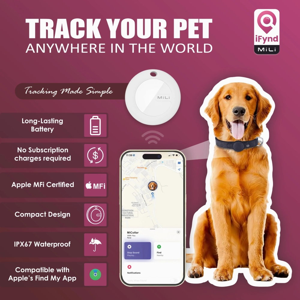 Mitag Anti Loss Device with Collar for Small Dogs (Black) | IOS