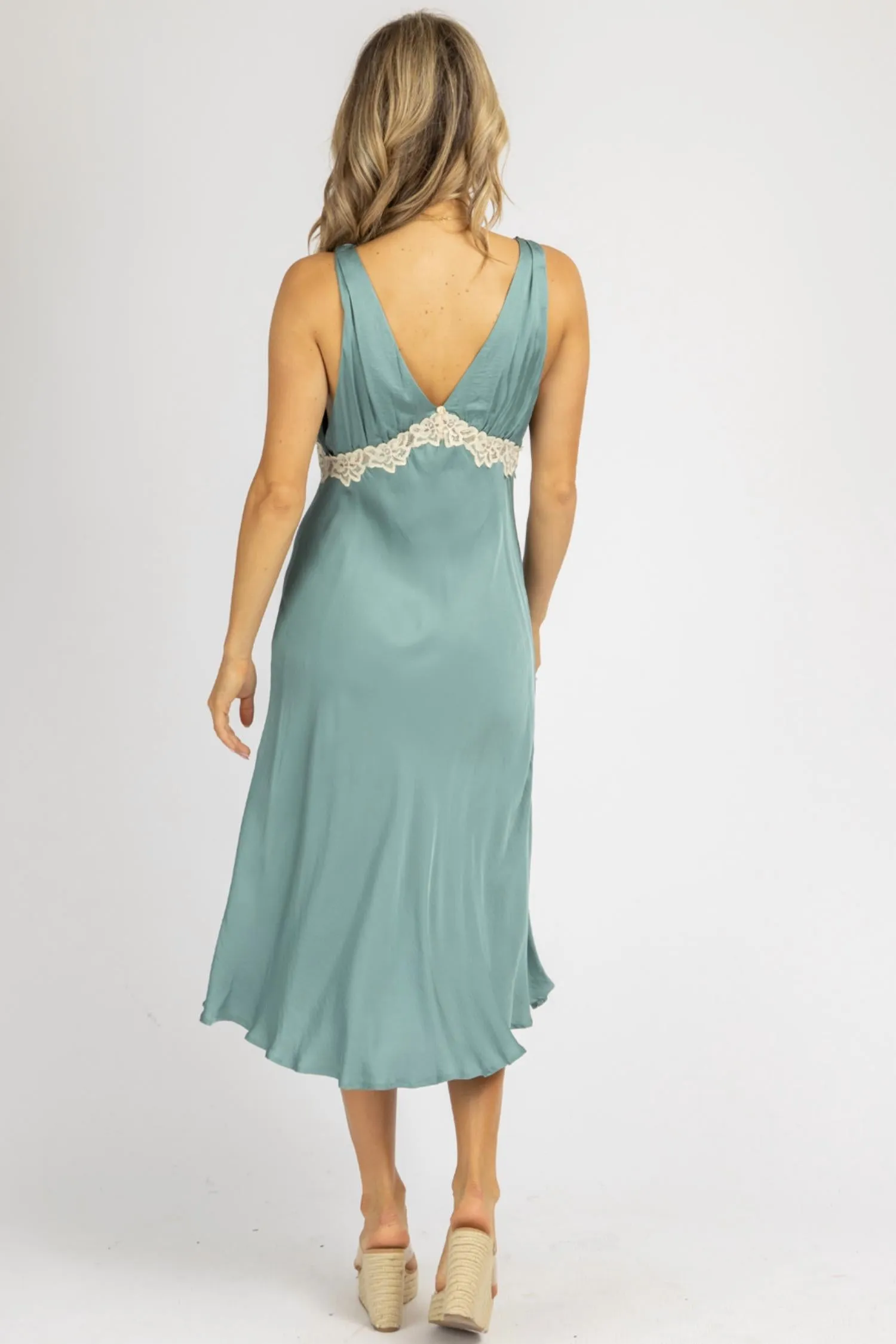 Moss Lace Midi Slip Dress In Green