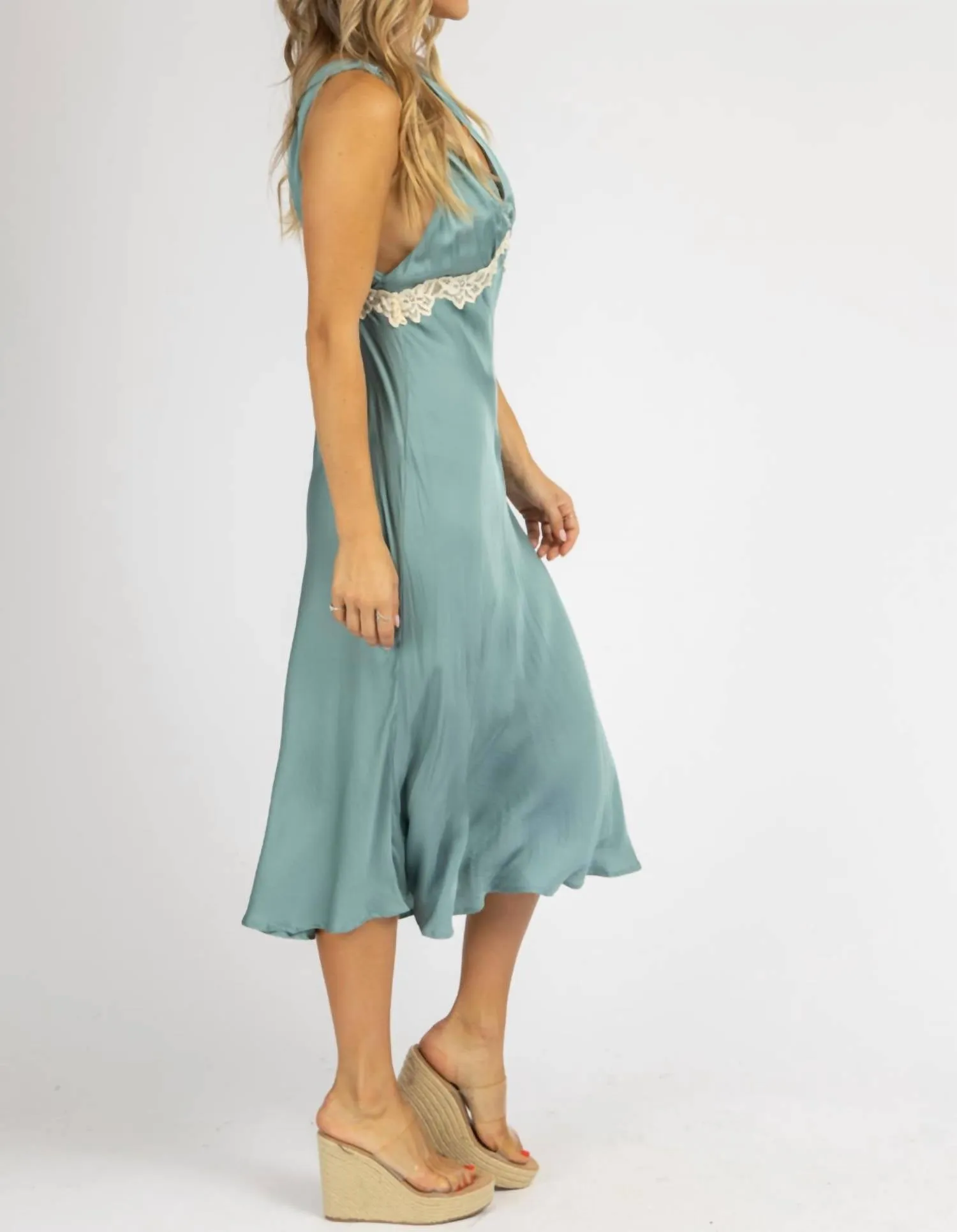Moss Lace Midi Slip Dress In Green