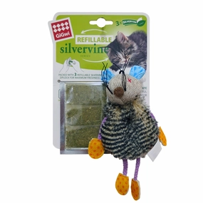 Mouse Refillable Slivervine with 3 Slivervine teabags with ziplock bag cat toy set,cat teaser