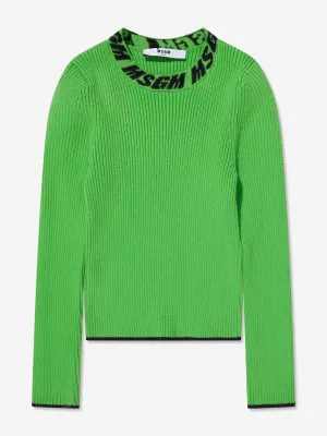 MSGM Girls Rib Knitted Turtleneck Jumper in Green