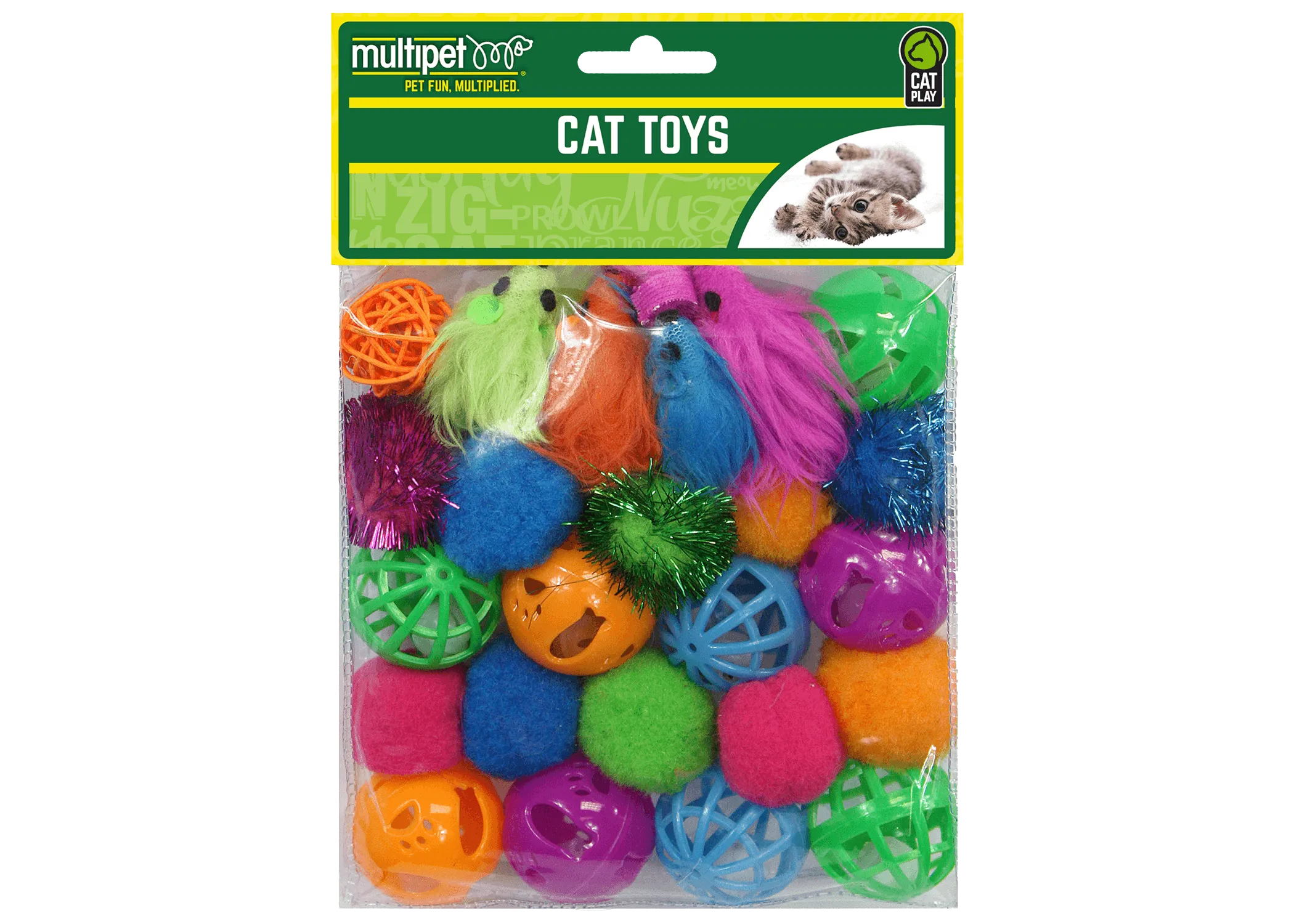 Multipet 24pc Cat Toys Value Pack catnip toys, feather wand toy