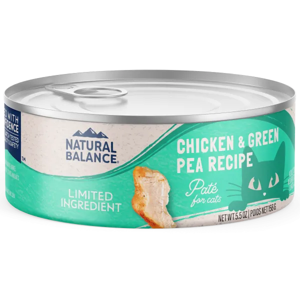 Natural Balance Cat Chicken & Green Pea 5.5oz adult cat food, best cat food for adults