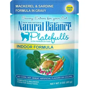 Natural Balance Platefulls Indoor Grain Free Mackerel and Sardine in Gravy Pouch Wet Cat Food wet cat food, canned cat food