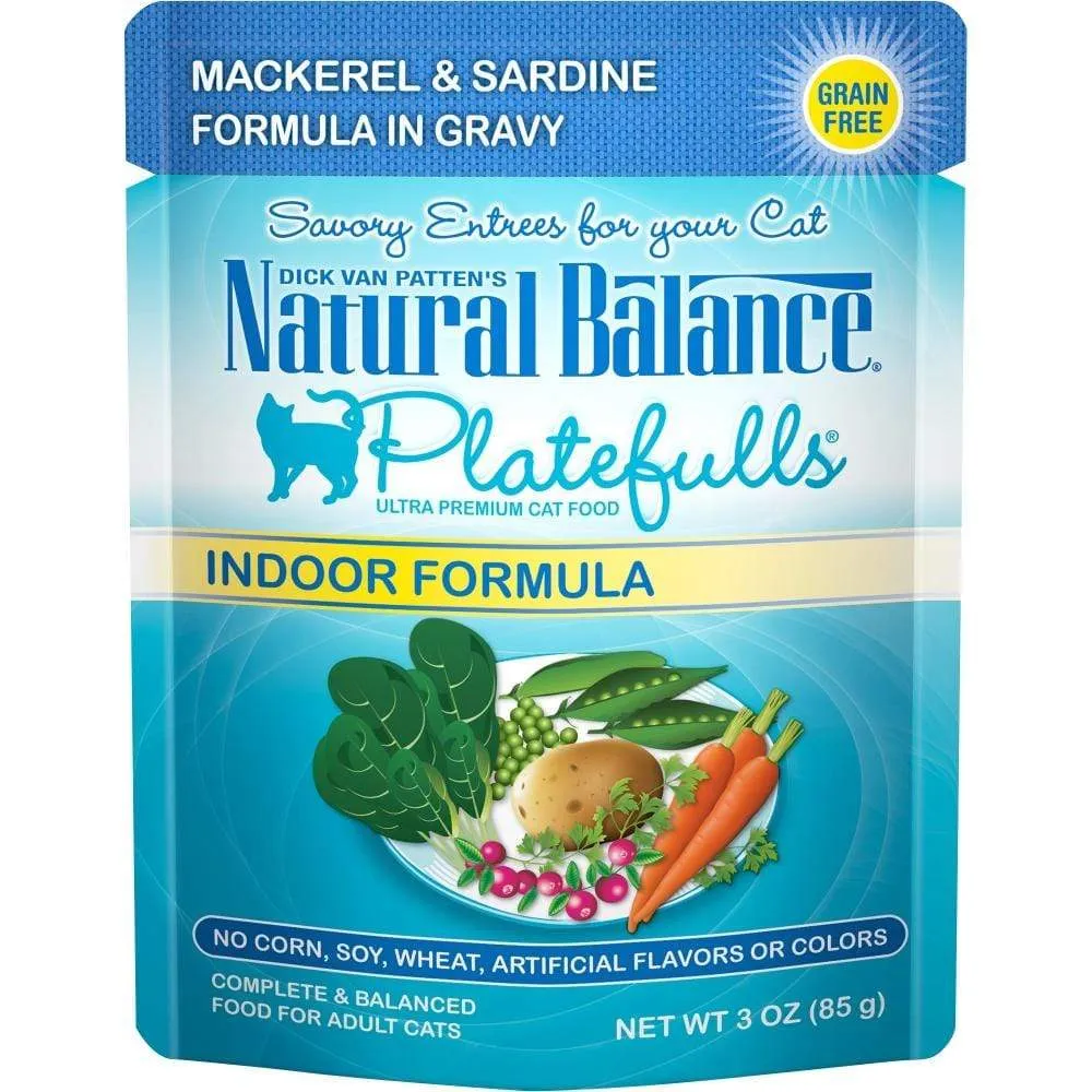 Natural Balance Platefulls Indoor Grain Free Mackerel and Sardine in Gravy Pouch Wet Cat Food wet cat food, canned cat food