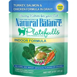 Natural Balance Platefulls Indoor Grain Free Turkey Salmon and Chicken in Gravy Pouch Wet Cat Food wet cat food, canned cat food
