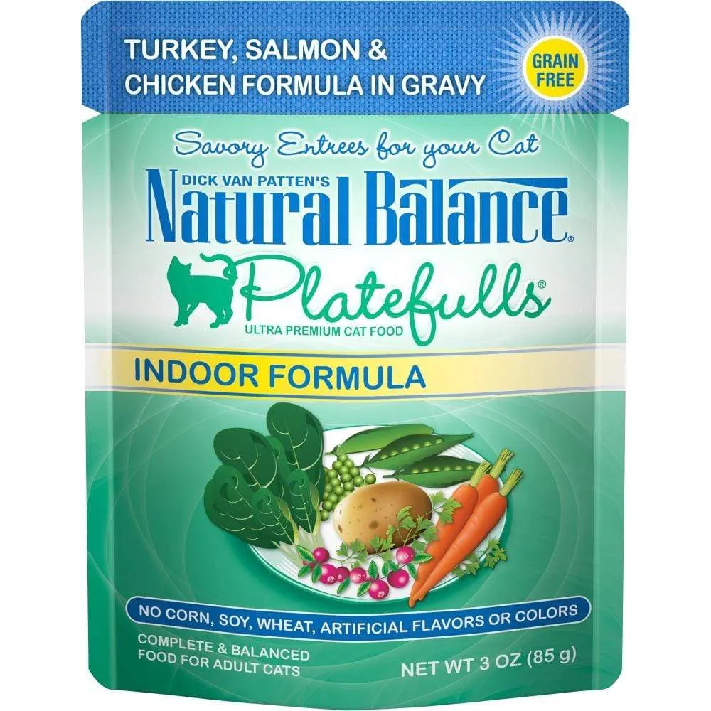 Natural Balance Platefulls Indoor Grain Free Turkey Salmon and Chicken in Gravy Pouch Wet Cat Food grain free cat food, no grain dry cat food