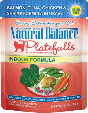 Natural Balance Platefulls Indoor Salmon Tuna Chicken & Shrimp In Gravy grain free cat food, no grain dry cat food