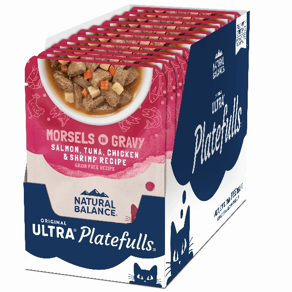 Natural Balance Platefulls Salmon, Tuna, Chicken & Shrimp Recipe Morsels in Gravy Cat Food Pouch