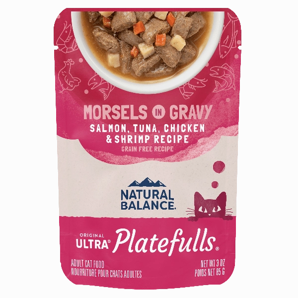 Natural Balance Platefulls Salmon, Tuna, Chicken & Shrimp Recipe Morsels in Gravy Cat Food Pouch