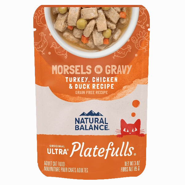 Natural Balance Platefulls Turkey, Chicken & Duck Recipe Morsels in Gravy Cat Food Pouch