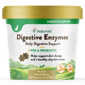 NaturVet Digestive Enzymes Plus Pre & Probiotics Soft Chews For Cats soft cat treats, chewy cat snacks