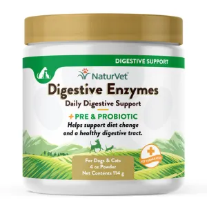 NaturVet Digestive Enzymes Powder Plus Pre & Probiotics for Dogs and Cats cat digestion aid, sensitive stomach cat food