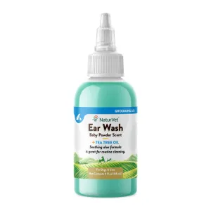 NaturVet Ear Wash w/Tea Tree Oil in Baby Powder Scent for Dogs and Cats cat grooming brush, cat shampoo