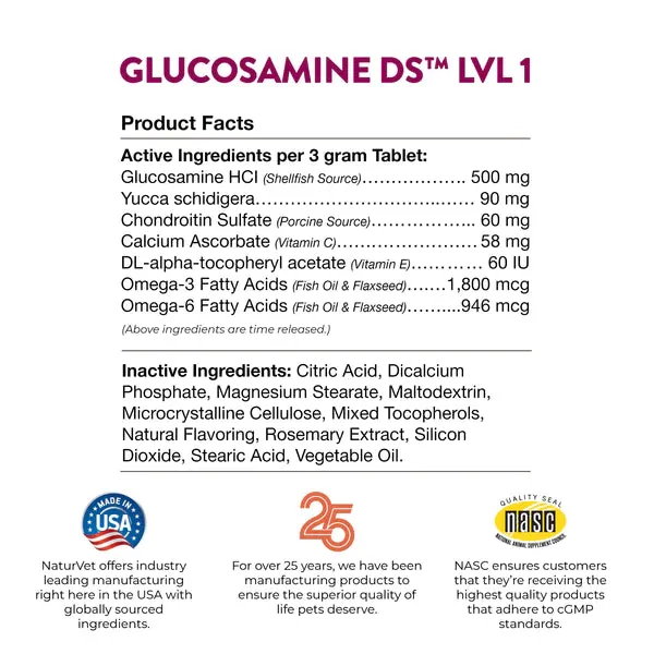 NaturVet Glucosamine DS Chewable Tabs Level 1