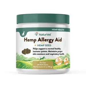 NaturVet Hemp Allergy Aid plus Hemp Seed for Cats 60 soft chews cat vitamins, cat immune support