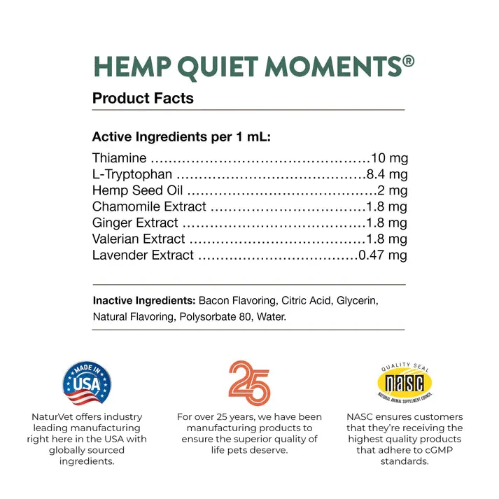 NaturVet Hemp Quiet Moments Calming Drops 4oz
