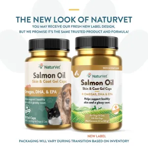 NaturVet Salmon Oil Skin & Coat - 120 gel caps cat vitamins, cat immune support