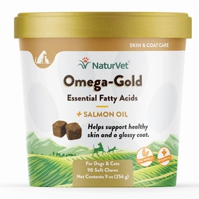 NaturVet Omega Gold Plus Salmon Oil Soft Chew for Dogs & Cats hairball control treats, hairball relief cat food